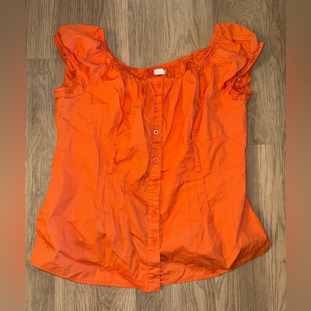 ⭐ Orange‎ Button Down Ruffle Top⭐